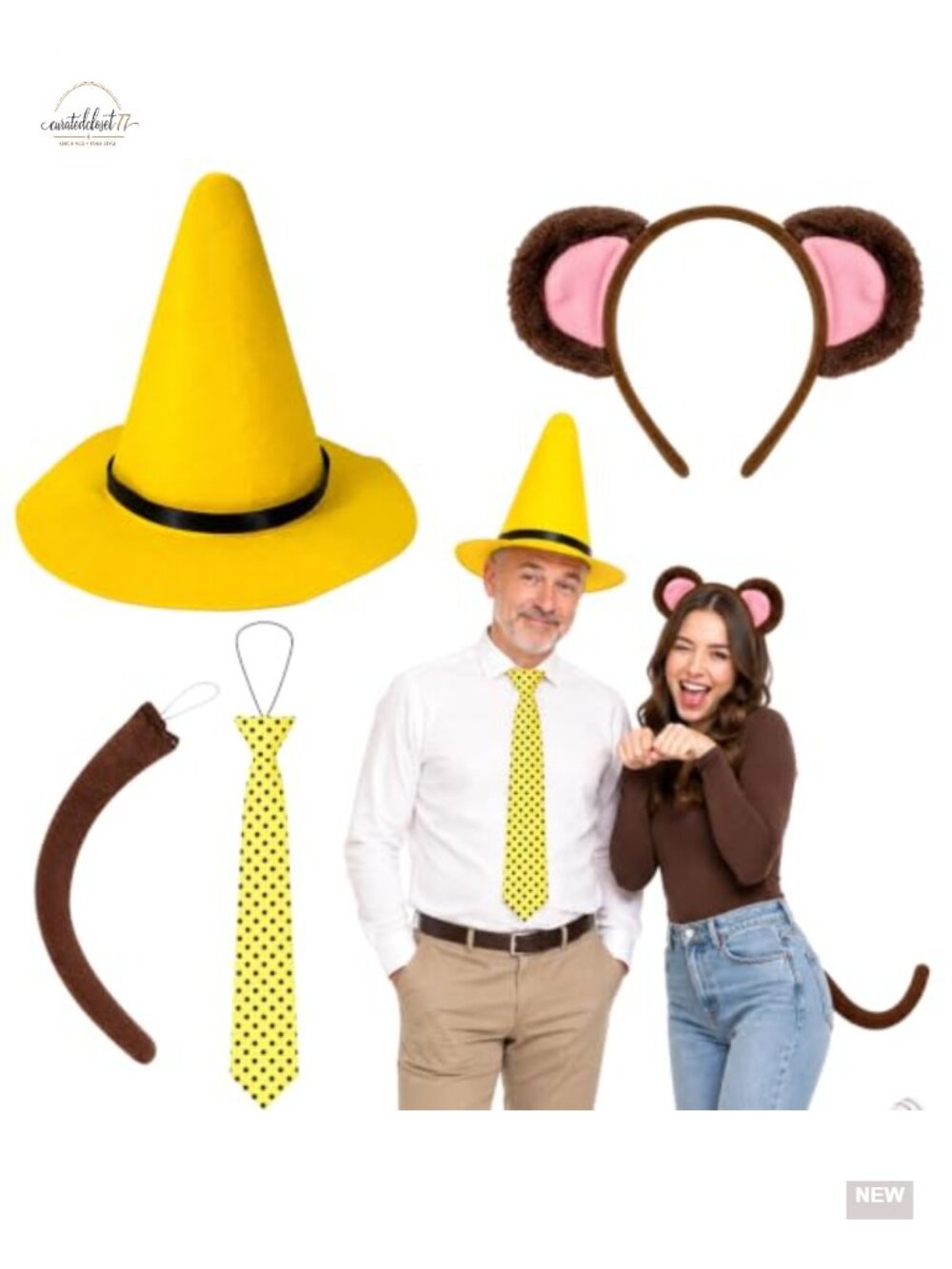 4Pc Couples Monkey Halloween Costume Accessory Set - Hat, Tie, Ears & Tail